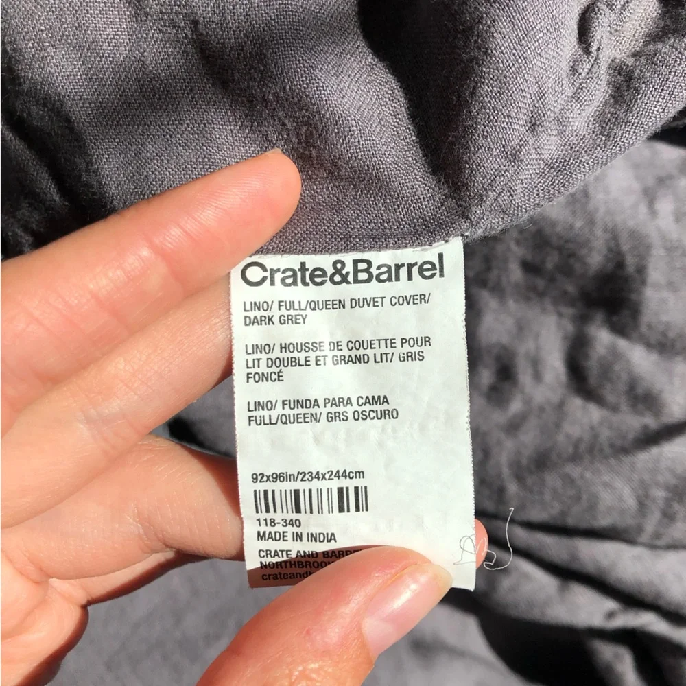 Crate&Barrel Charcoal Gray Linen Duvet Cover